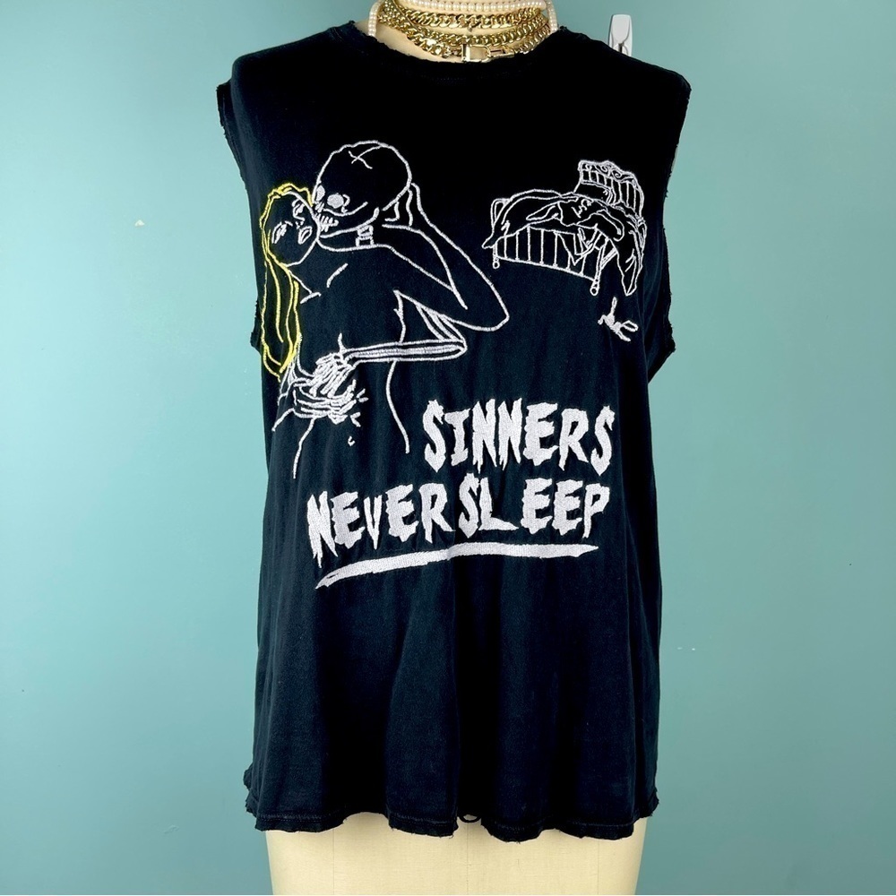 Made Gold Embroidered Graphic Tank in Black